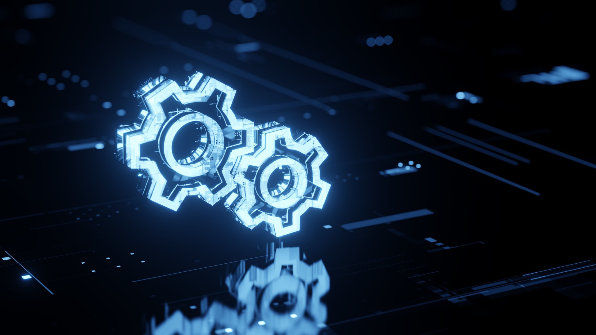 Futuristic Blue Glowing Technology Gears Representing Innovation and Automation
